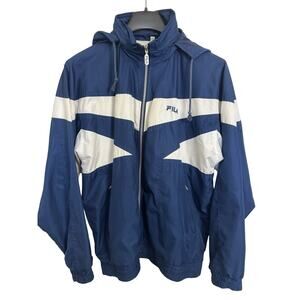 Vtg 90s Fila Blue White Hooded Windbreaker Jacket Size Medium Full Zip Gorpcore